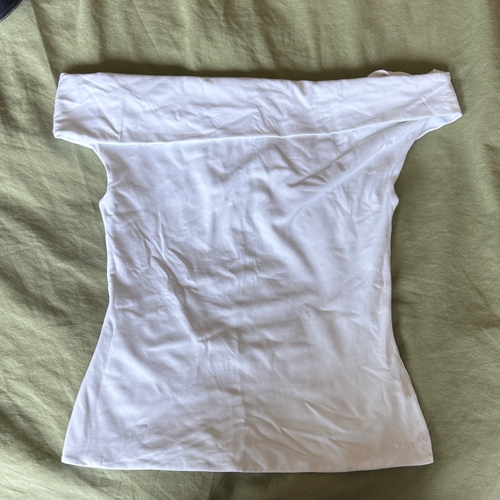 Aritzia White Off-Shoulder Crop Top